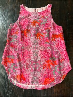 CAbi Sleeveless Pink Gray Tunic Zipper Back Lined Size M Paisley Office Career